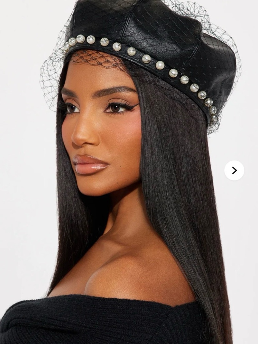 Black Veiled Pearl-Trim Hat Like New